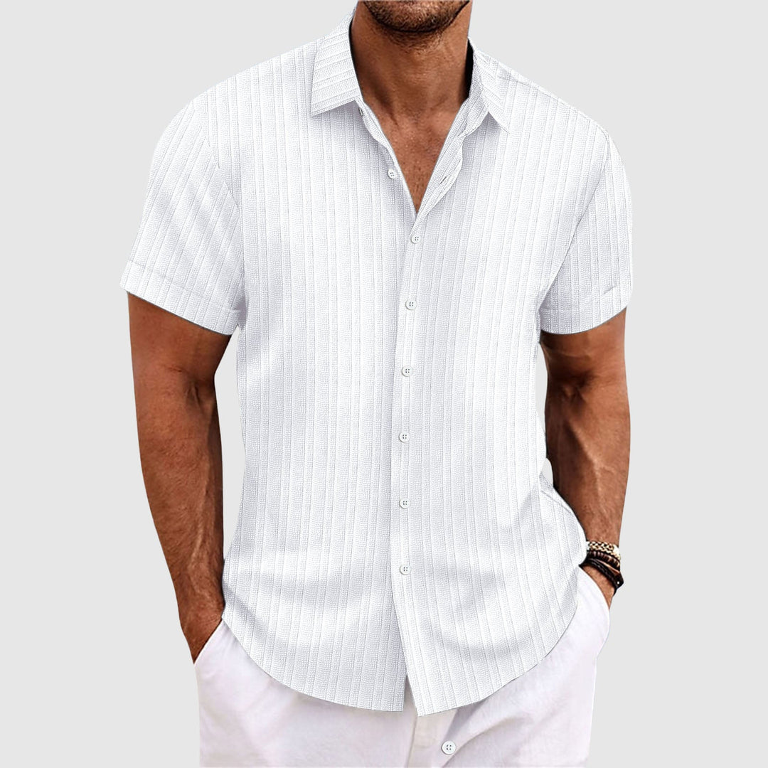 Men’s Button Down Shirt | Short Sleeve Textured Stripe