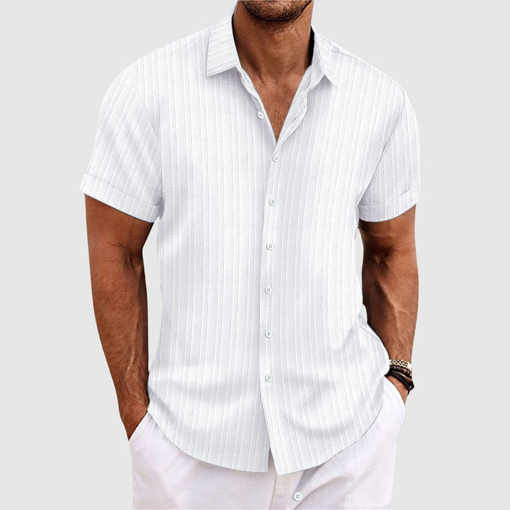 Men’s Button Down Shirt | Short Sleeve Textured Stripe