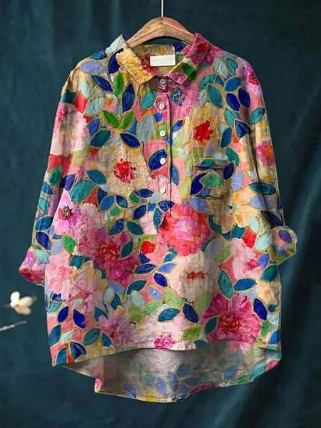 Women's Blouse | Floral Print Abstract Button Front