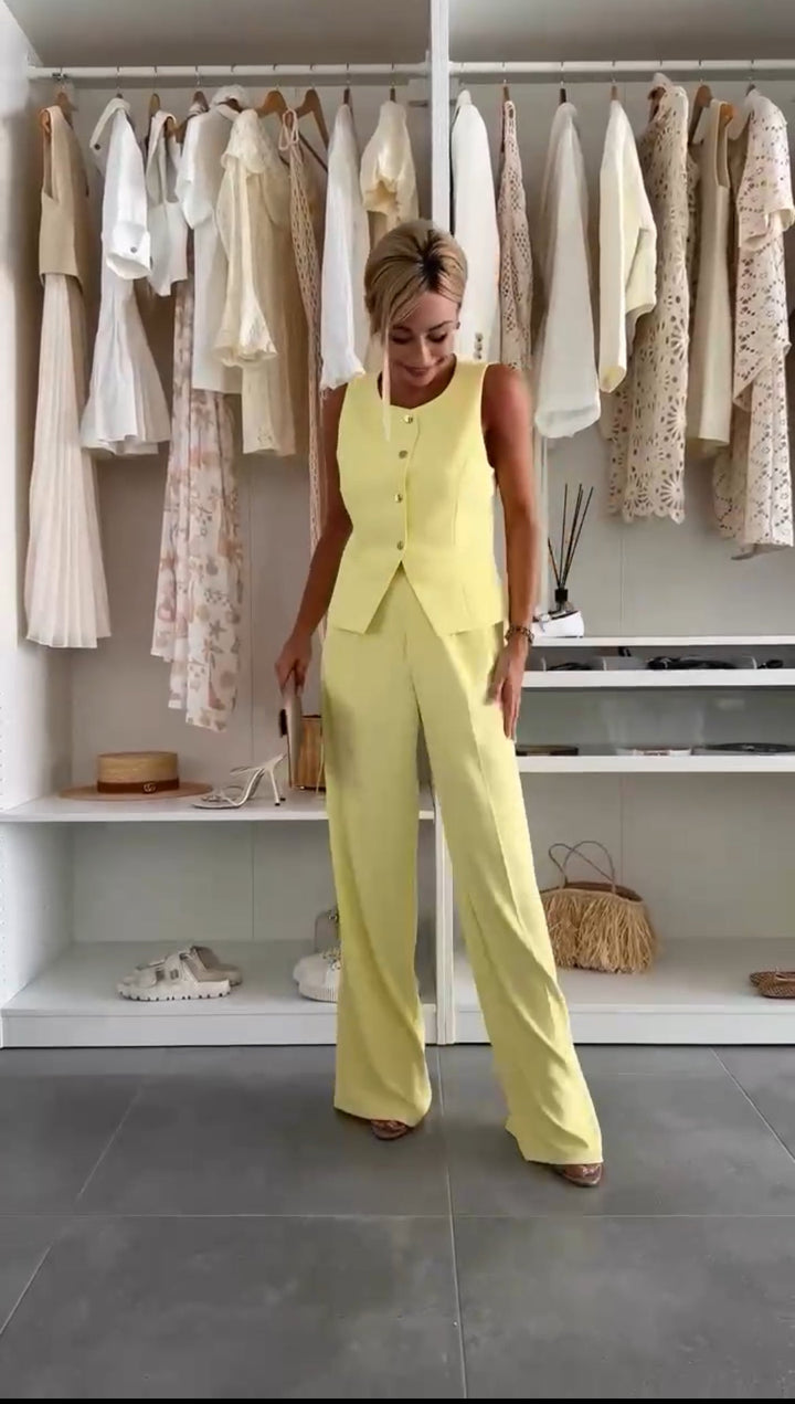 Women’s Matching Set |  Trousers with Sleeveless Button Vest
