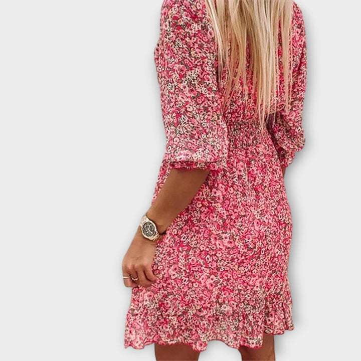 Women’s Dress | V-Neck Floral Puff Sleeve
