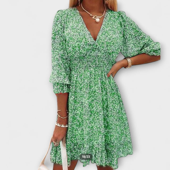 Women’s Dress | V-Neck Floral Puff Sleeve