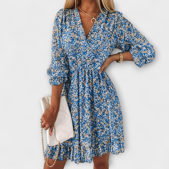Women’s Dress | V-Neck Floral Puff Sleeve