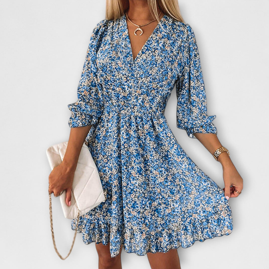 Women’s Dress | V-Neck Floral Puff Sleeve