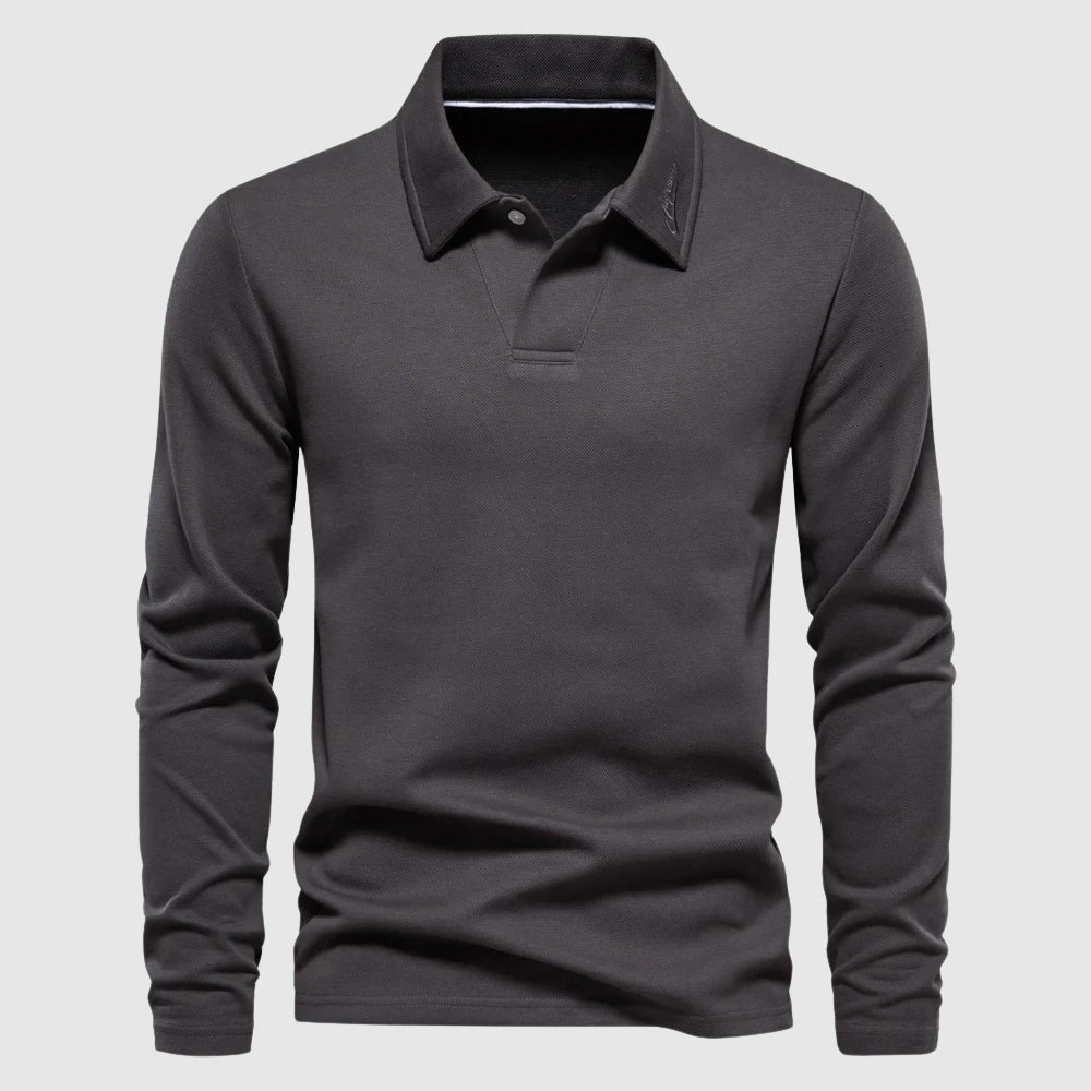 Men’s Long Sleeve Polo Shirt | Classic Collar Solid
