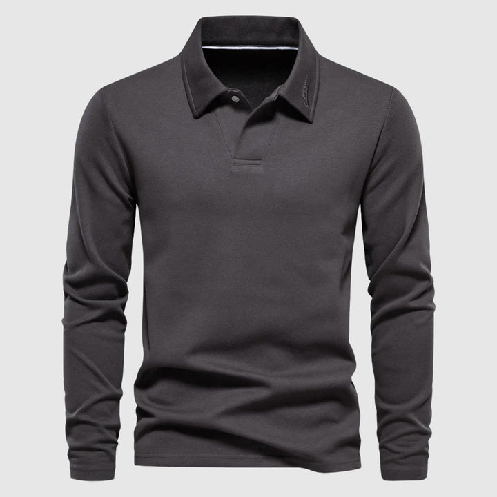 Men’s Long Sleeve Polo Shirt | Classic Collar Solid