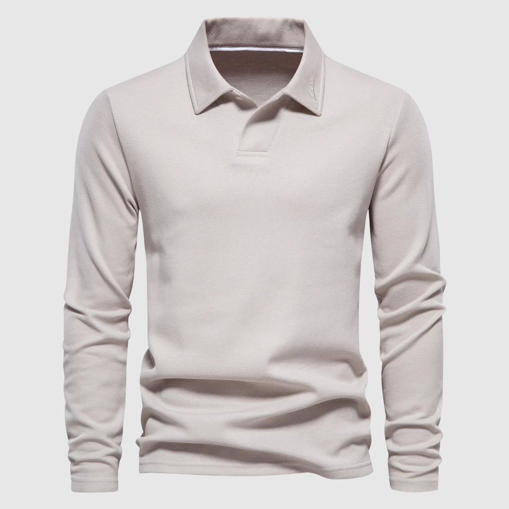 Men’s Long Sleeve Polo Shirt | Classic Collar Solid
