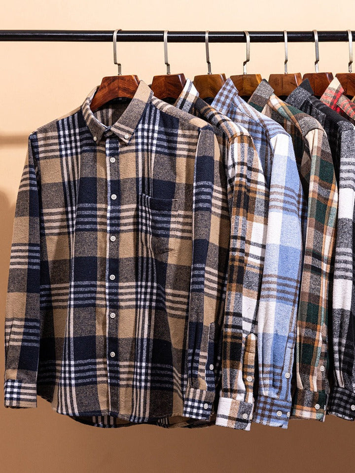 Men’s Long Sleeve Shirt | Plaid Button Front
