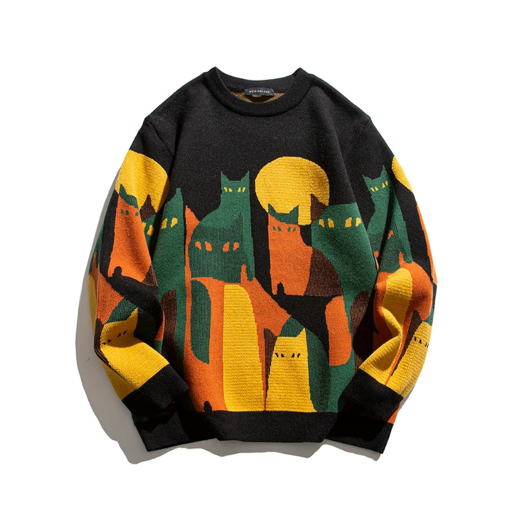 Women’s Sweater | Graphic Stylized Cat Shapes