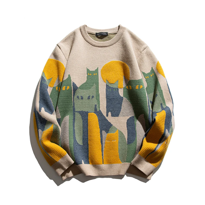 Women’s Sweater | Graphic Stylized Cat Shapes