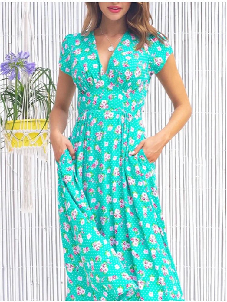 Women’s Dress | V-Neck Midi Short Sleeves