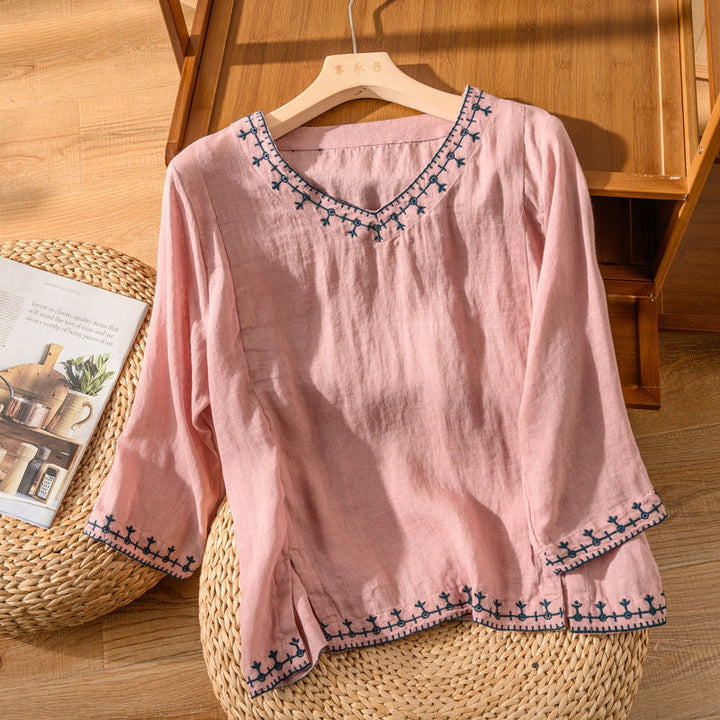 Woman's Blouse | V-Neck Embroidered