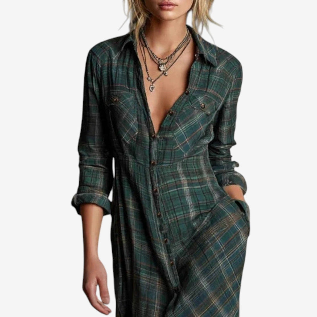 Women's Dress | Collared Neckline Plaid Pattern