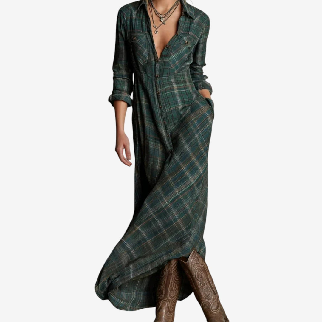 Women's Dress | Collared Neckline Plaid Pattern
