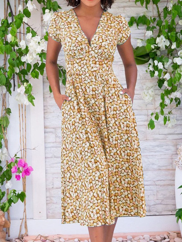 Women’s Dress | V-Neck Midi Short Sleeves