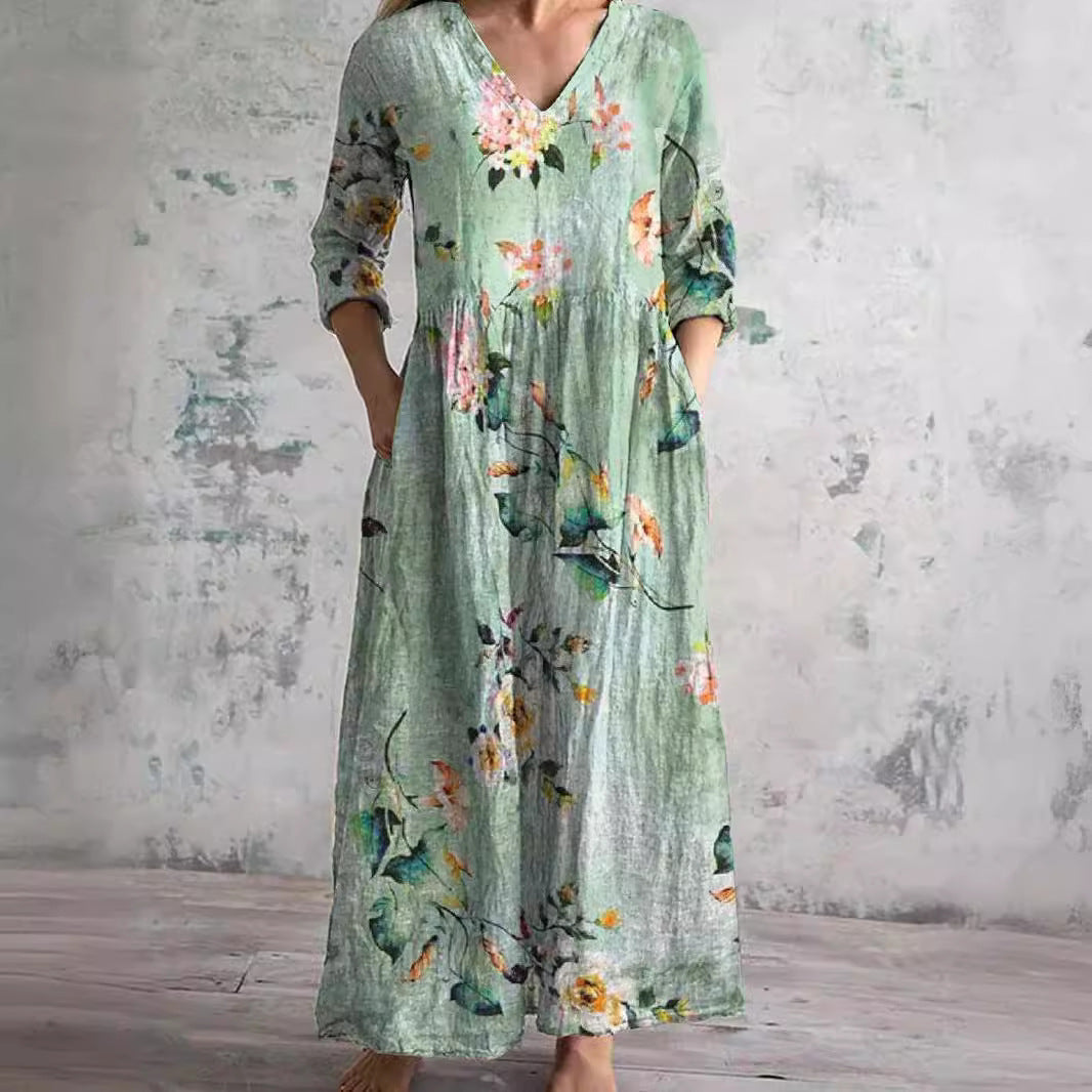 Women’s Dress | V-Neck Maxi Floral Print