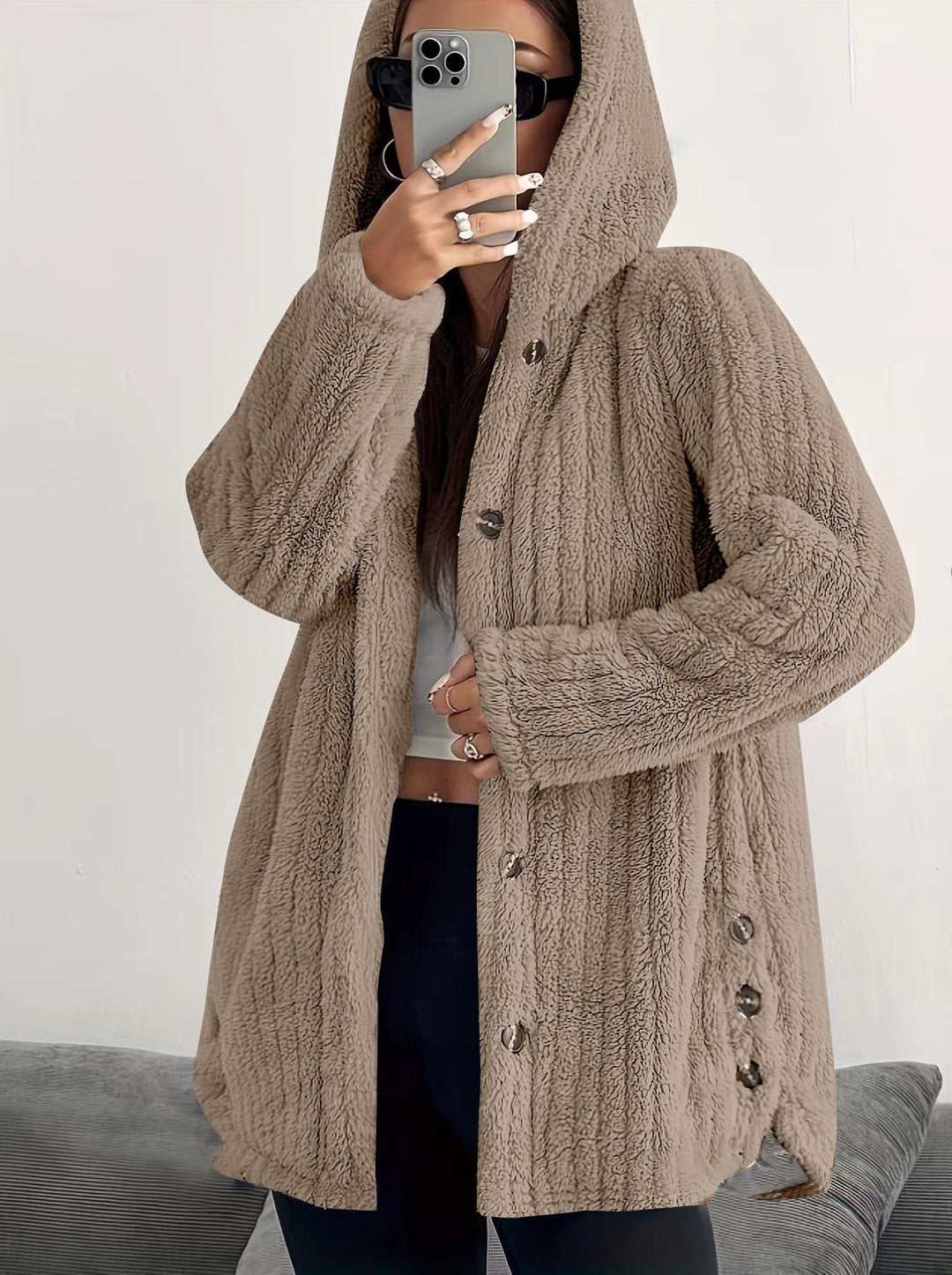 Women’s Cardigan | Button Front Hooded Neckline