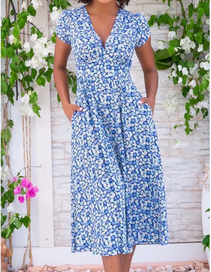 Women’s Dress | V-Neck Midi Short Sleeves