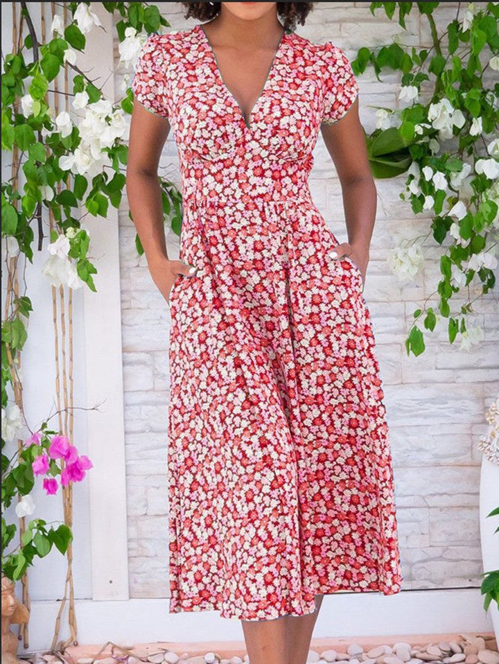 Women’s Dress | V-Neck Midi Short Sleeves