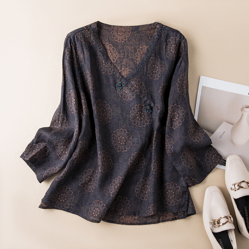 Women’s Blouse | Printed V-Neck