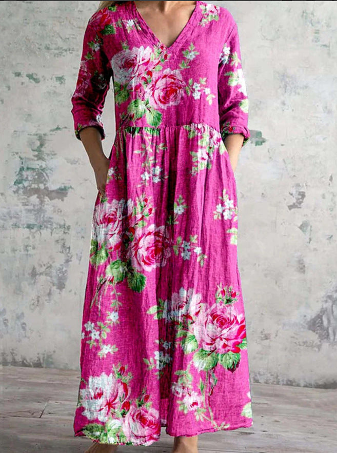 Women’s Dress | V-Neck Maxi Floral Print