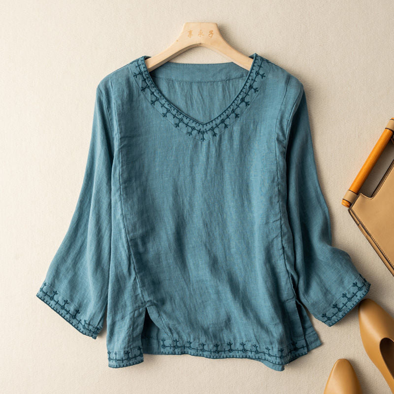 Woman's Blouse | V-Neck Embroidered