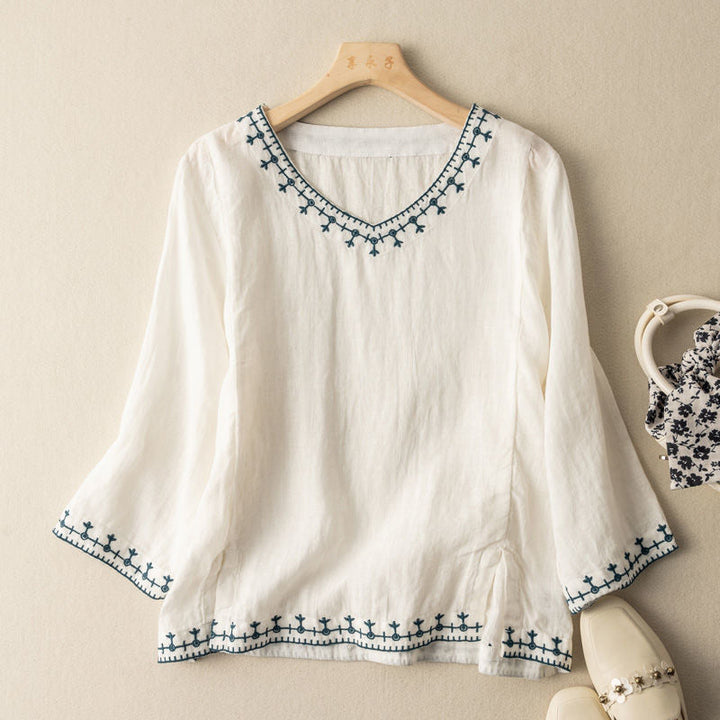 Woman's Blouse | V-Neck Embroidered