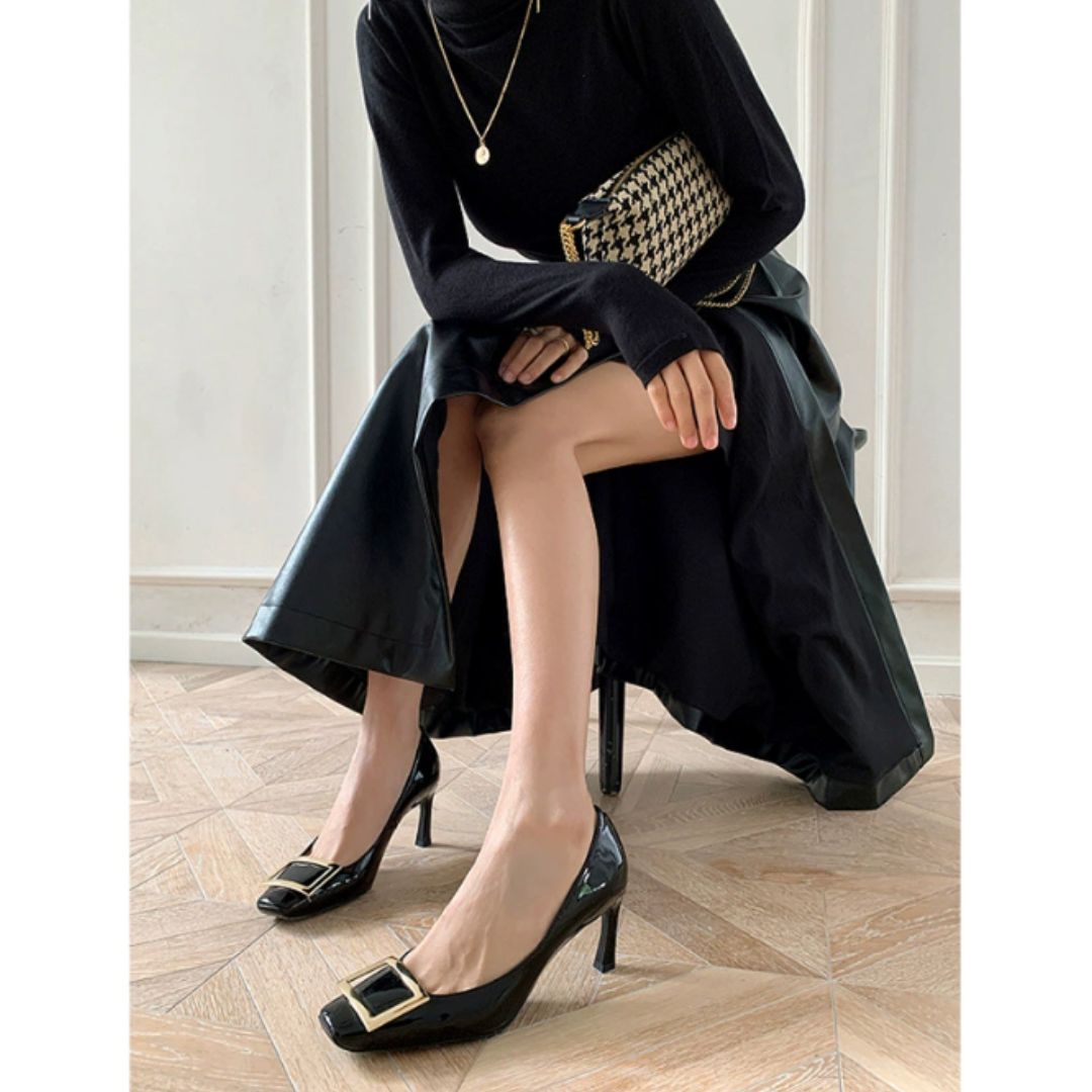 Heels For Women | Square Closed Toe Front Buckle