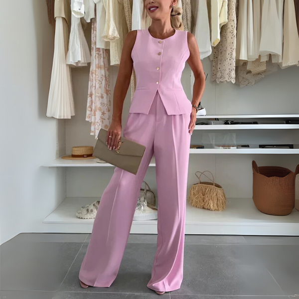 Women’s Matching Set |  Trousers with Sleeveless Button Vest