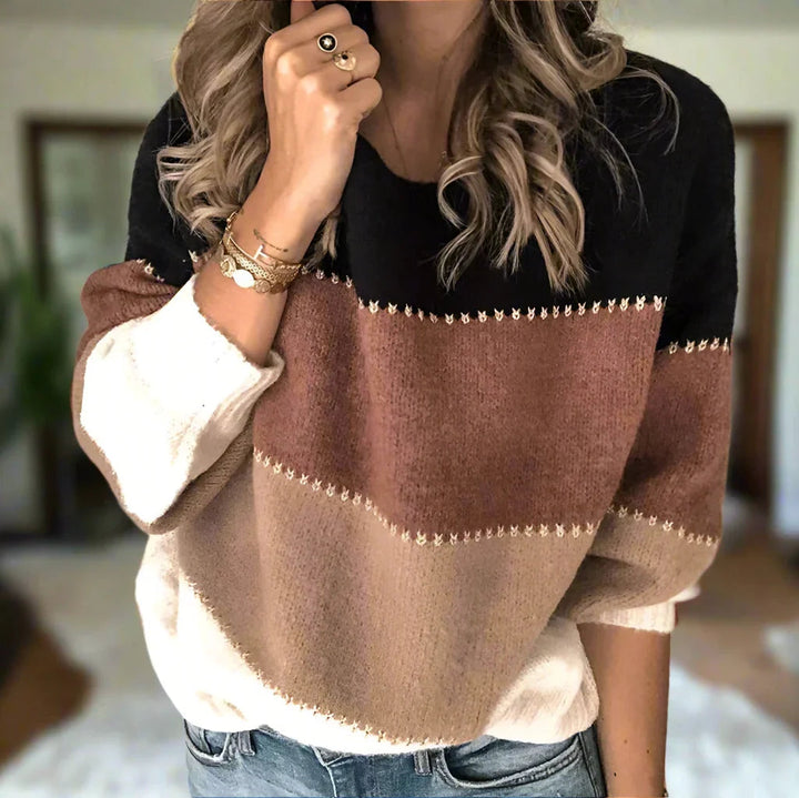 Women's Sweater | Wide Neckline Horizontal Color Block