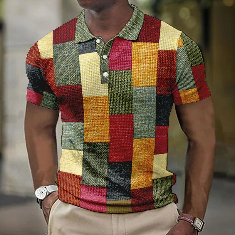 Men’s Polo Shirt | Patchwork Block Print