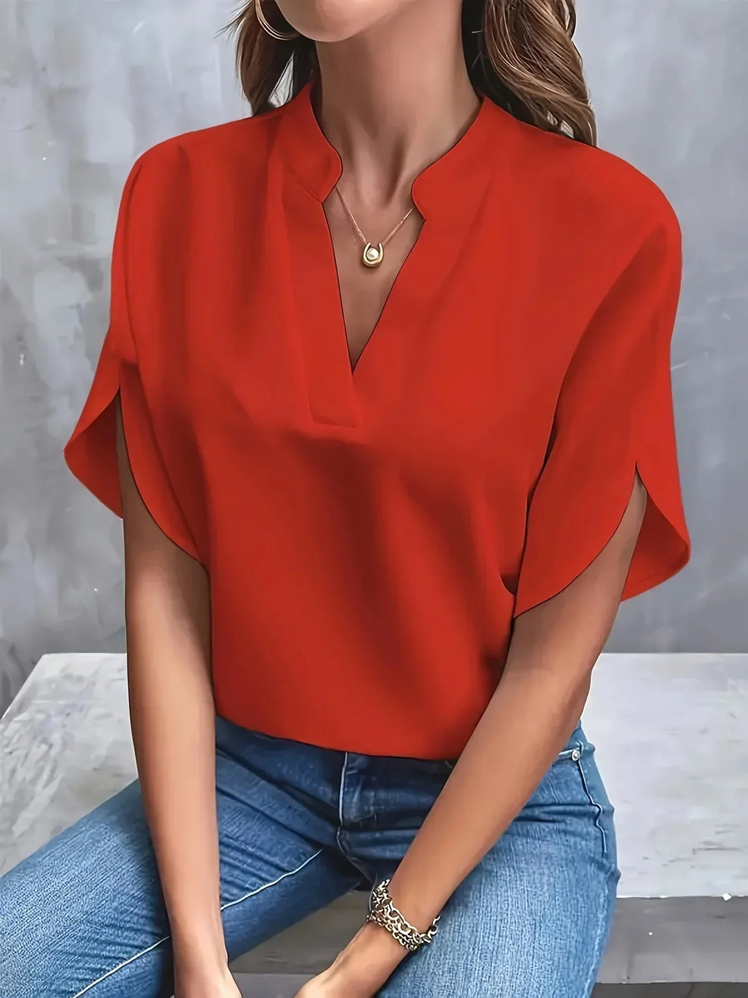 Women's Blouse | Split Neckline Short Sleeve