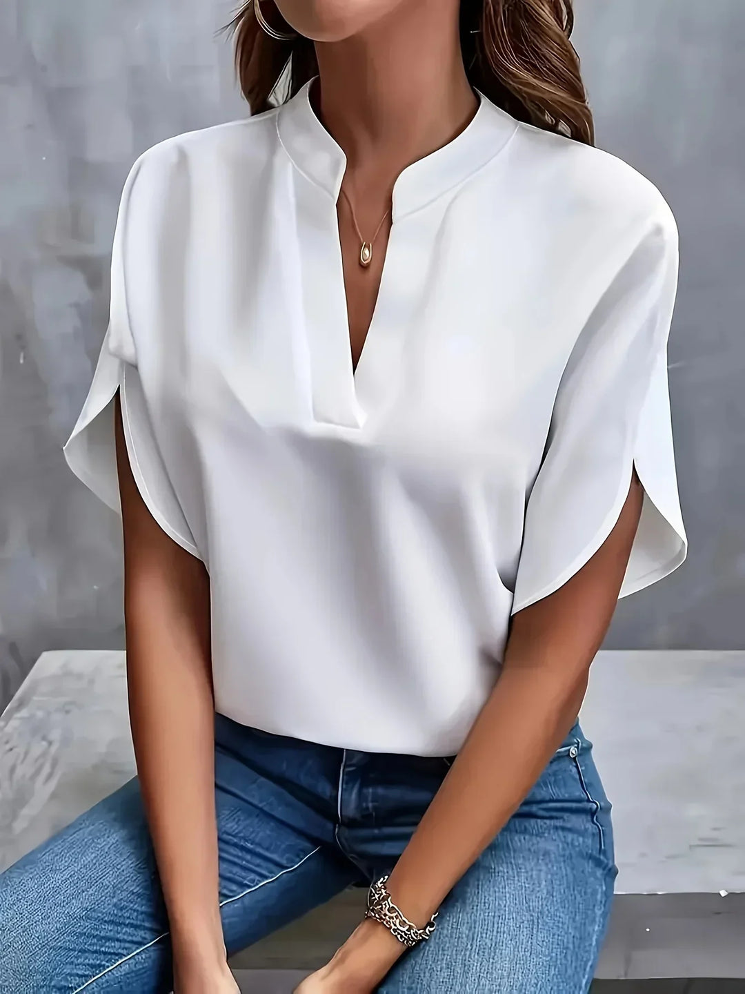 Women's Blouse | Split Neckline Short Sleeve