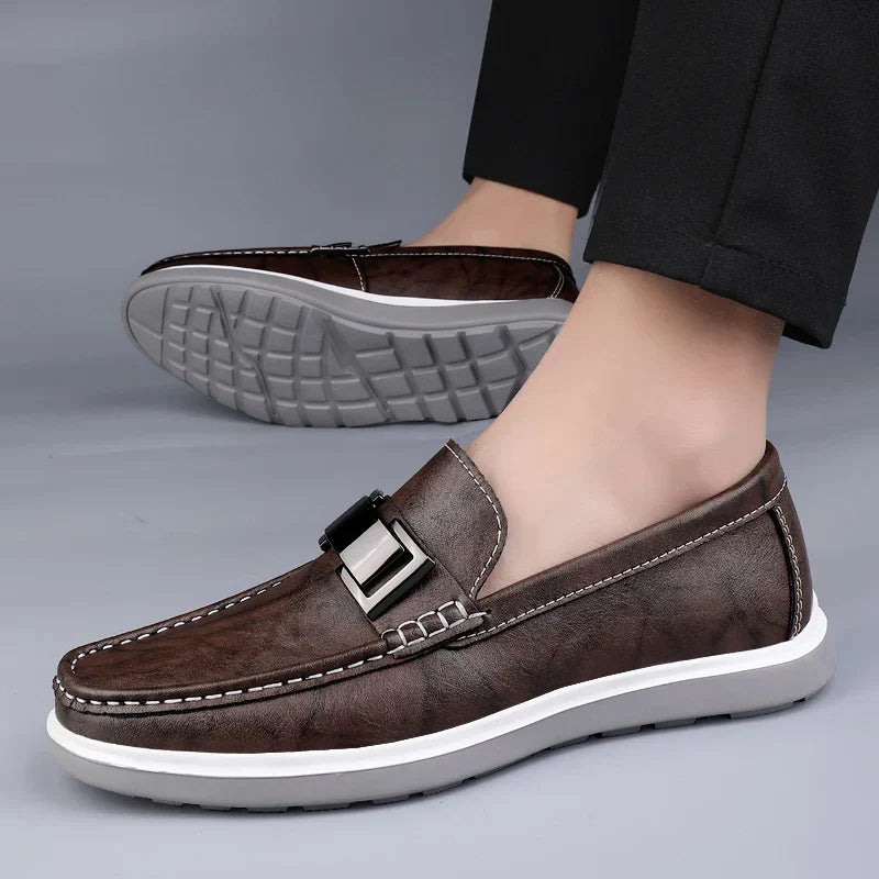 Men's Comfortable Loafers | Metal Bar Detail