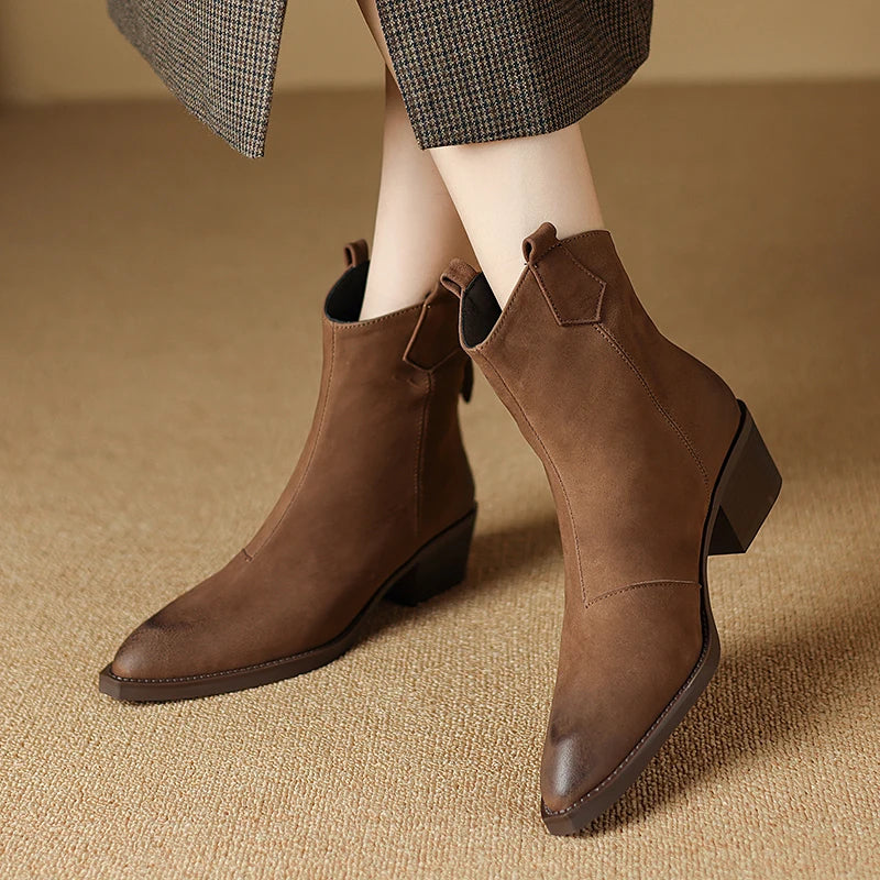 Boots For Women | Ankle Block Heel Pull Tab Detail