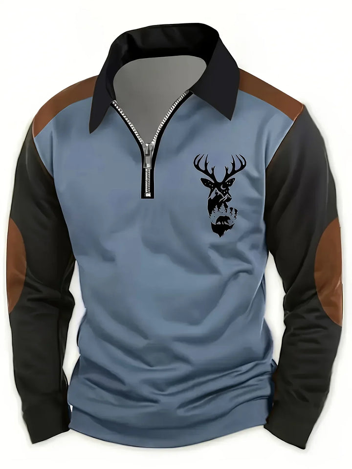 Men’s Long Sleeve Polo Shirt | Quarter Zip Contrast Panel