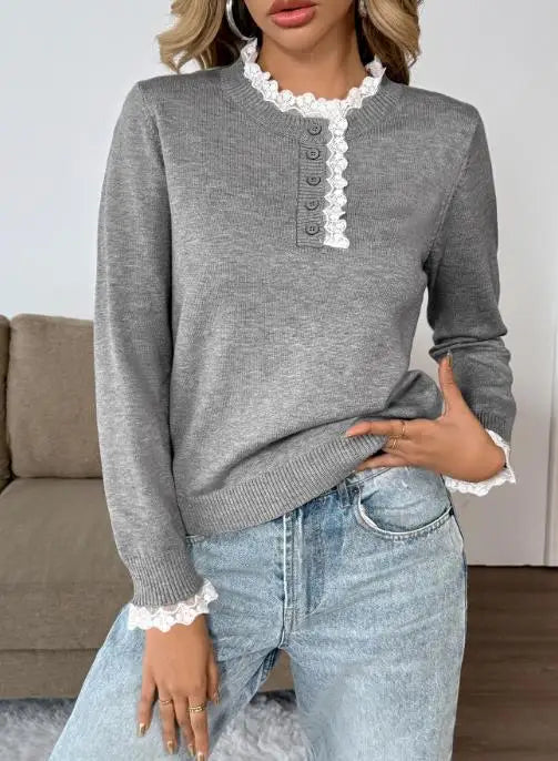 Women's Sweater | Button Placket Long Sleeves