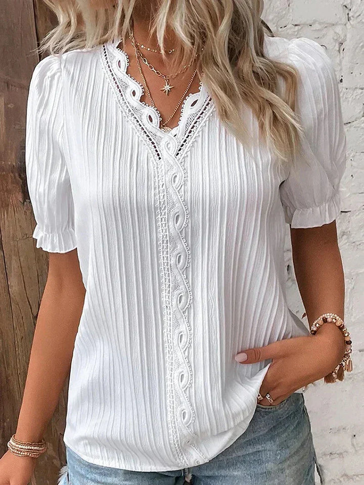 Women's Blouse | V-Neck Pleated Button Detail