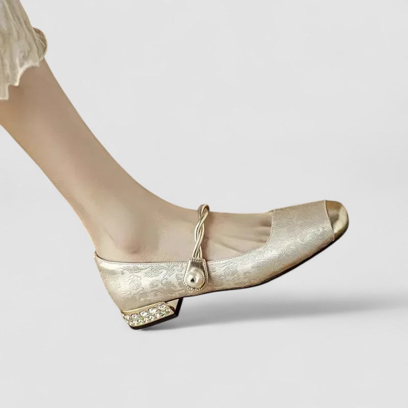 Mary Jane Shoes for Women | Low Block Heel Metallic Accents