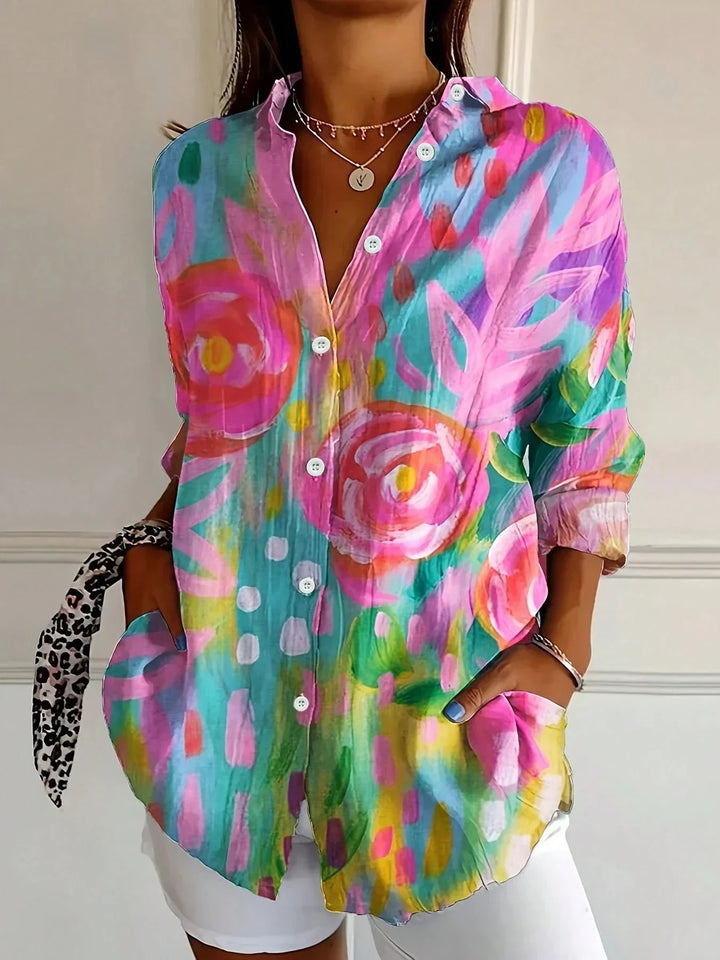 Women's Blouse | Button Front Abstract Print