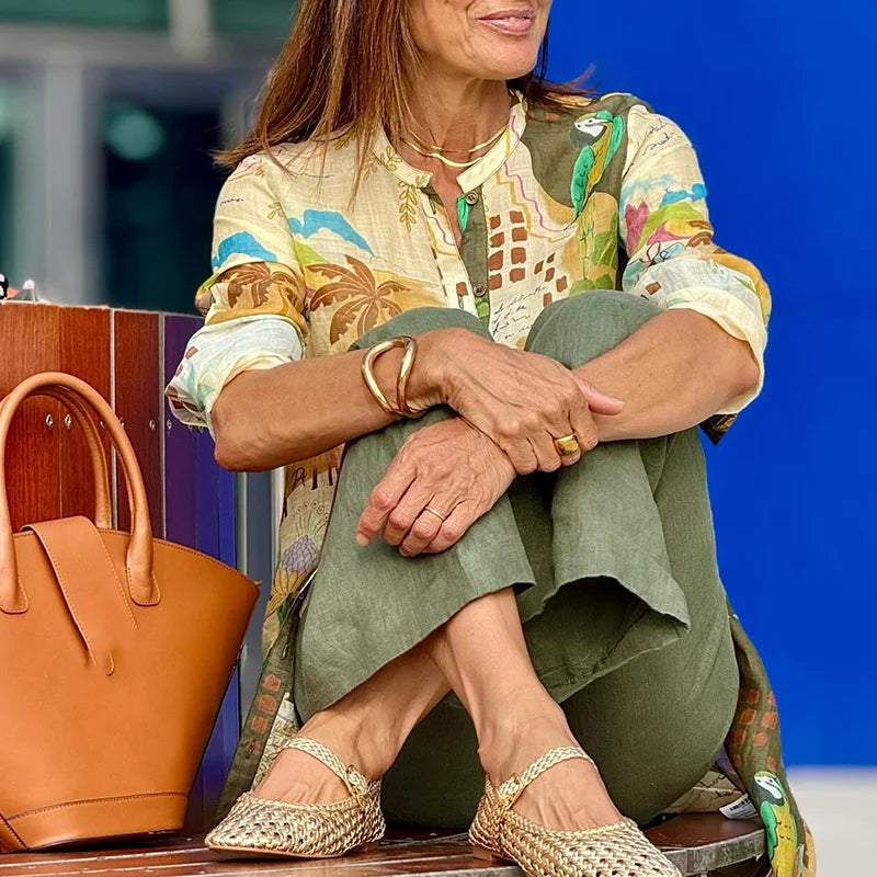 Women's Two-Piece Set | Collared Neckline Wide Leg Silhouette