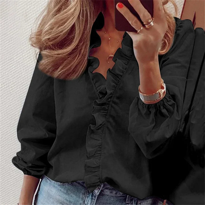 Women's Blouse | V-Neck Ruffle Trim