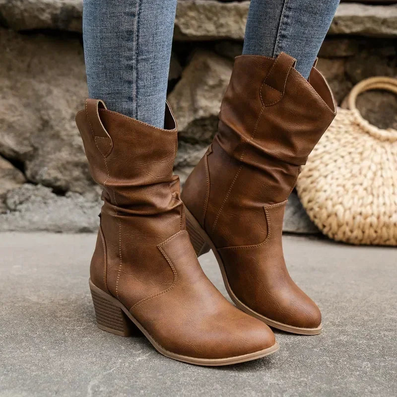 Boots for Women | Slouchy Block Heel Mid Calf
