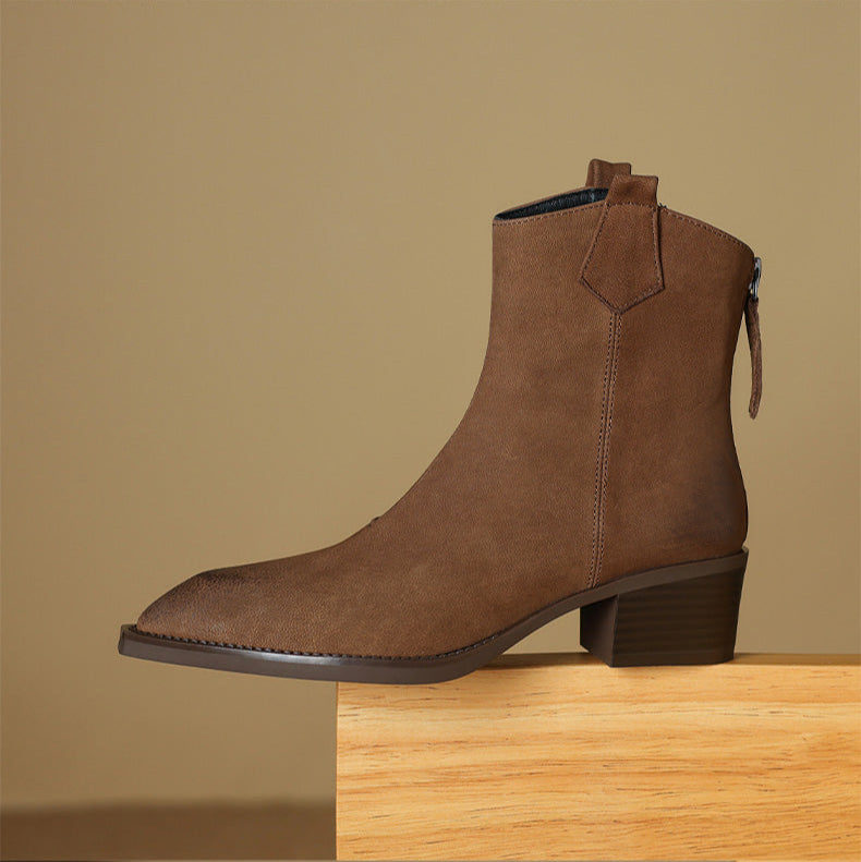 Boots For Women | Ankle Block Heel Pull Tab Detail