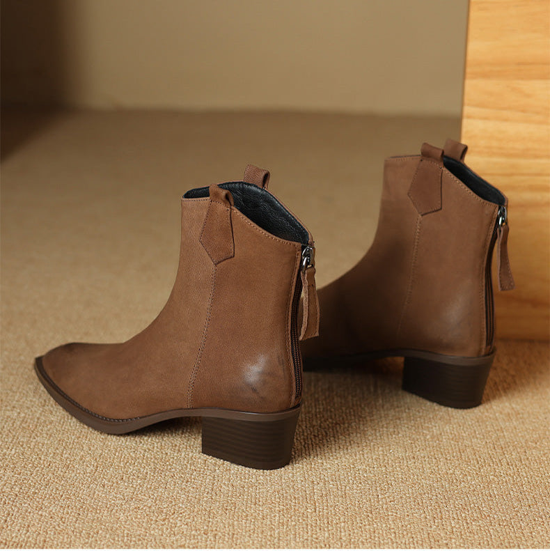 Boots For Women | Ankle Block Heel Pull Tab Detail