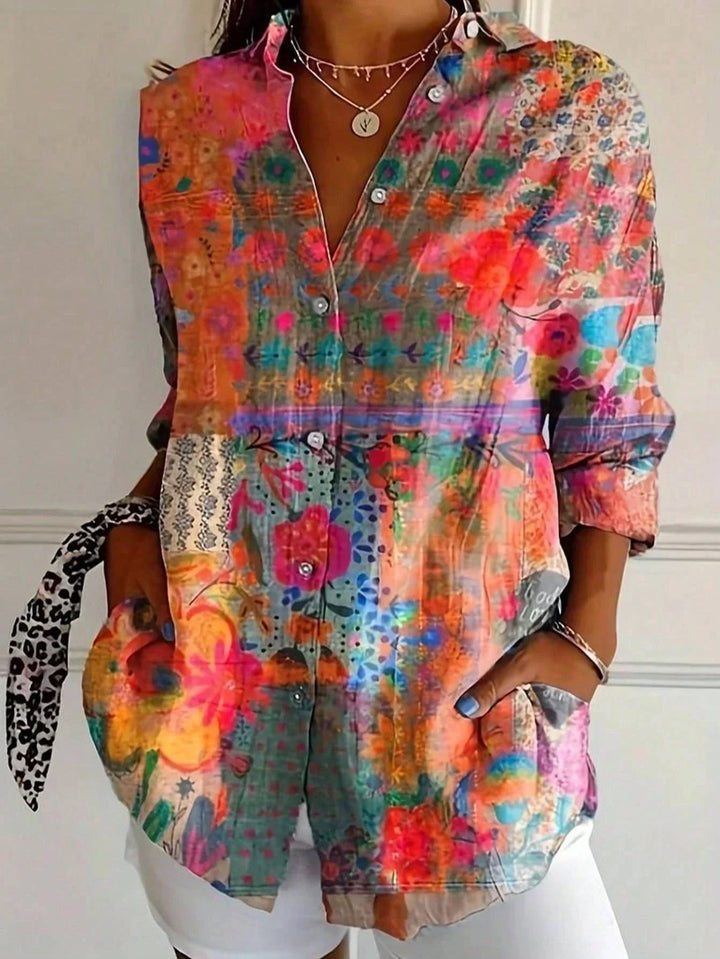 Women's Blouse | Button Front Abstract Print