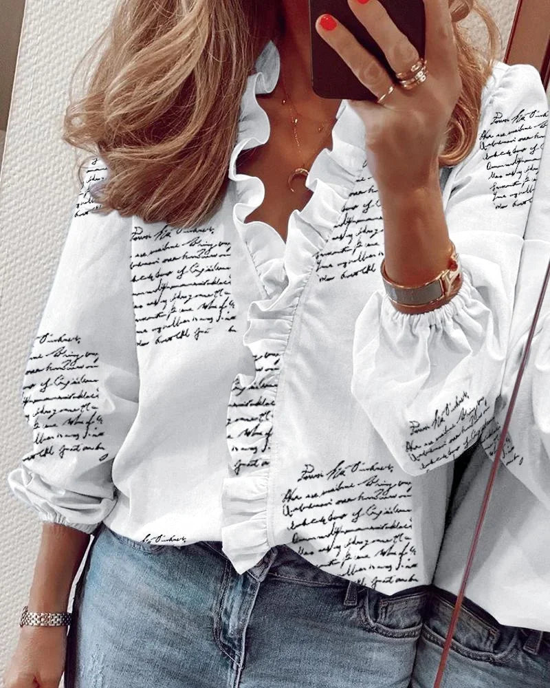 Women's Blouse | V-Neck Ruffle Trim