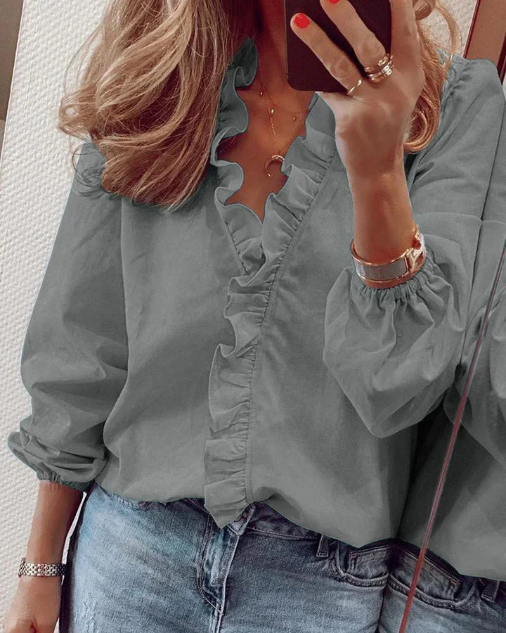 Women's Blouse | V-Neck Ruffle Trim