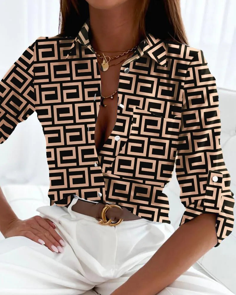 Women’s Blouse | Graphic Pattern V-Neck