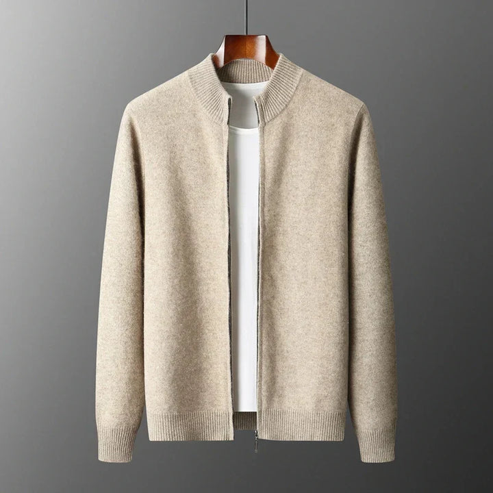 Men’s Cardigan | Zip Front Ribbed Collar